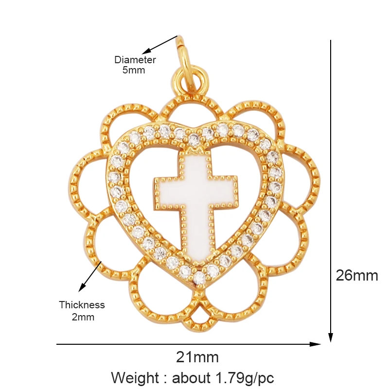 Estilo Religioso Charme Pingente, Banhado a Ouro 18K, Incrustados Cubic Zirconia, Colar de Jóias, Pulseira Acessórios, Suprimentos, Novo, L05