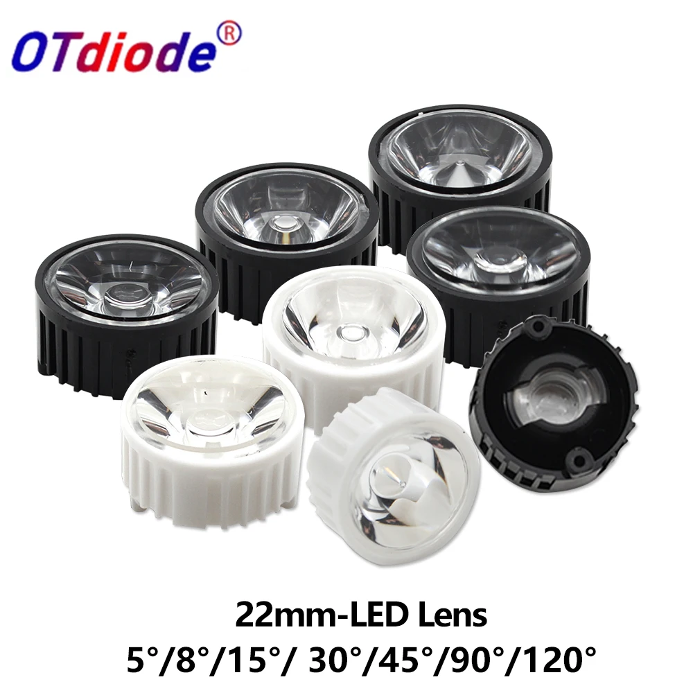 10-50pcs 1W3W 20mm LED Lens Two Feet Collimator 5 15 30 45 60 90 120 Degree Black White Holder for 1W 3W 5W High Power LED Beads