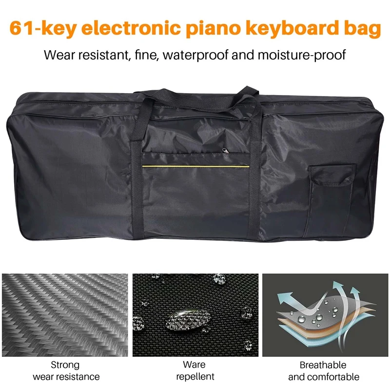 Tas Pertunjukan Keyboard Piano Elektronik 61 Kunci Portabel Tas Pembawa Tas Tempat Penyimpanan Kain 600D