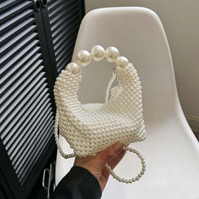 

Pearl Woven Handbags for Women 2024 Trend Summer Fashion Female Shoulder Bag Beach Luxury High Quality Evening Crossbody Bag