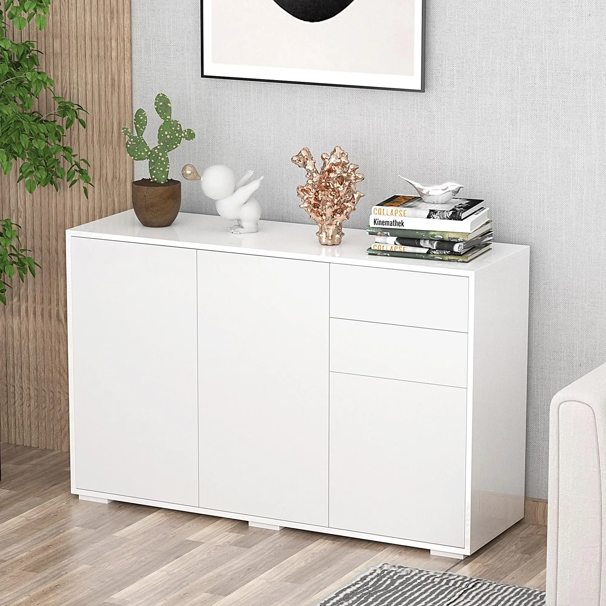 Mueble de Salón de Madera Blanco, Instrucciones de Montaje Incluidas, Diseño Moderno para Salón