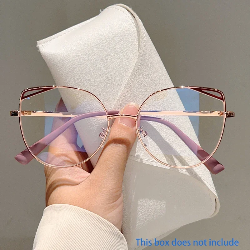 KAMMPT Oversized Cat Eye Glasses Women New Vintage Metal Rim Blue Light Blocking Eyeglasses Trendy Fashion Design Optical Frames