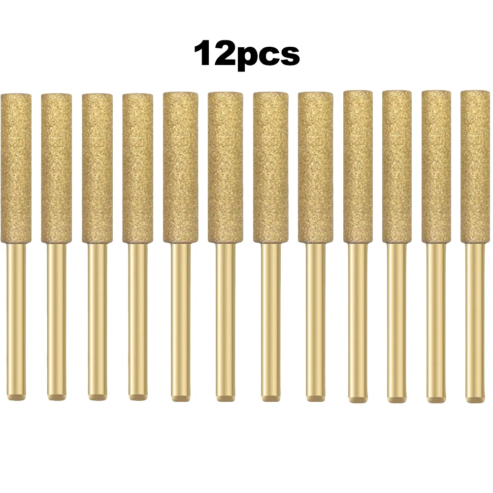 

12 упаковок, цилиндрическая точилка для бензопилы с алмазным покрытием, сменные шлифовальные головки для электрической бензопилы, инструменты для цепной шлифовальной машины