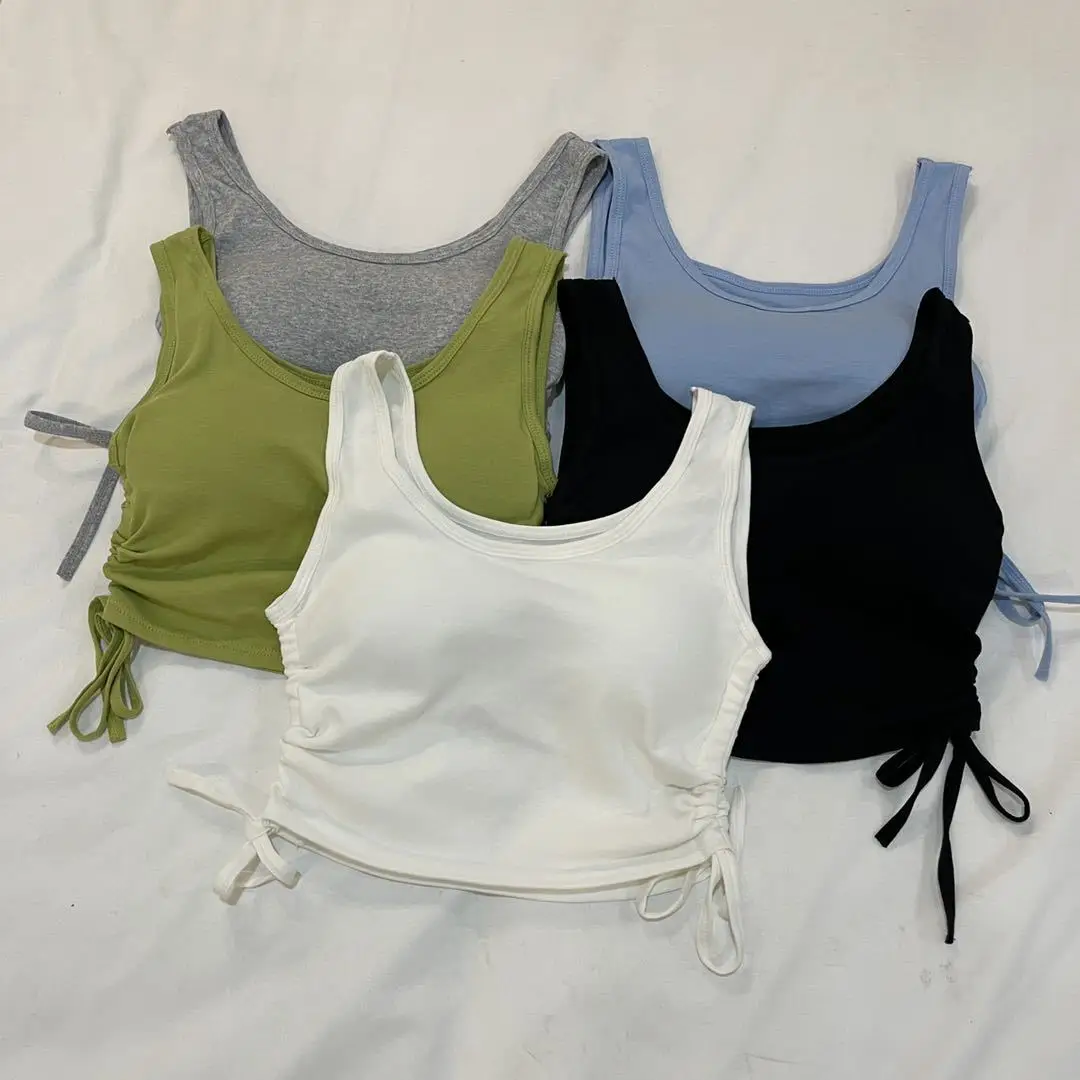 girl Tanks camisole women new fashionable drawstring careful machine slim fit short beautiful sleeveless top inner wear Camis