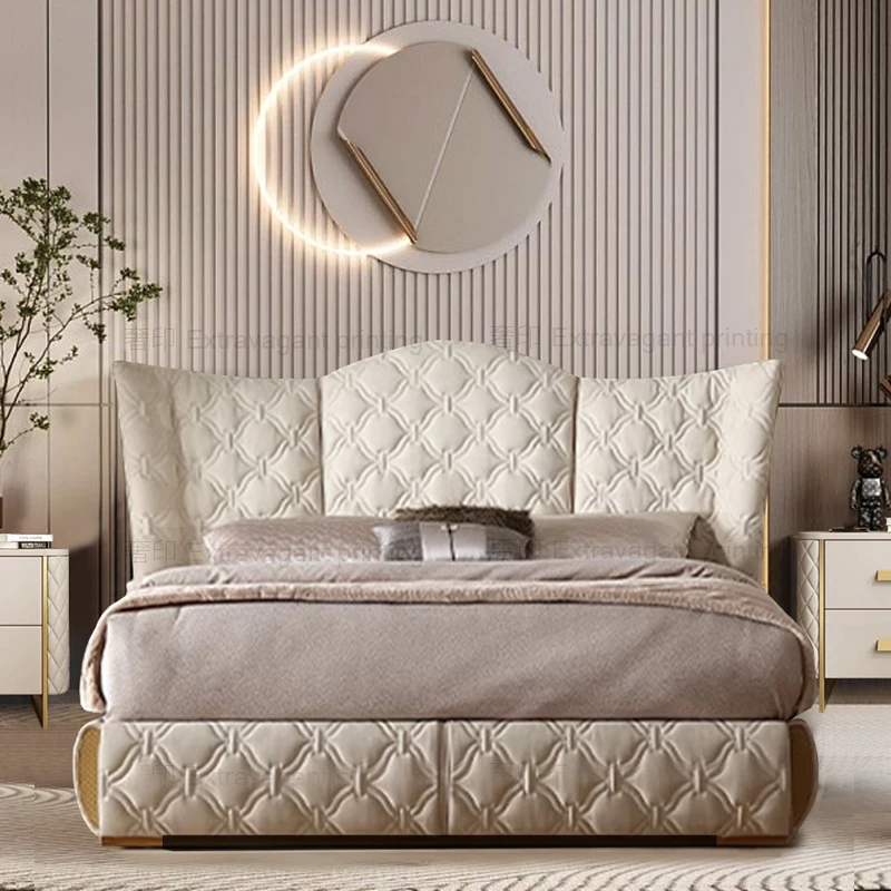 

Luxury Queen Bed Leather Princess Bedroom Double Floor Modern Double Bed Adults Designer Crown Camas De Dormitorio Furniture