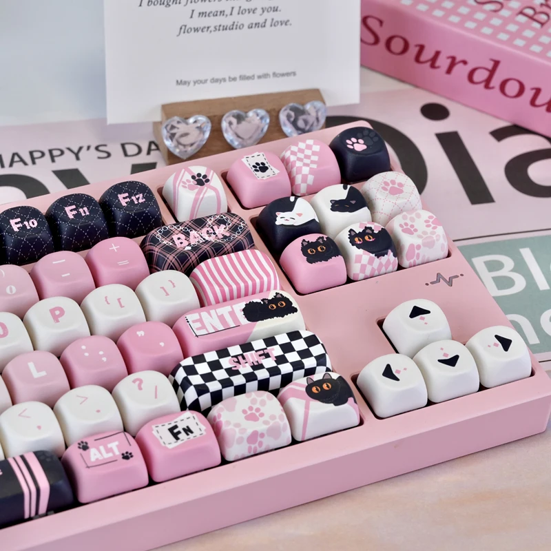 PBT キーキャップ 130 キーかわいいピンク猫キーキャップ染料昇華プロファイルカスタムキーキャップ MX スイッチ用メカニカルゲーミングキーボード