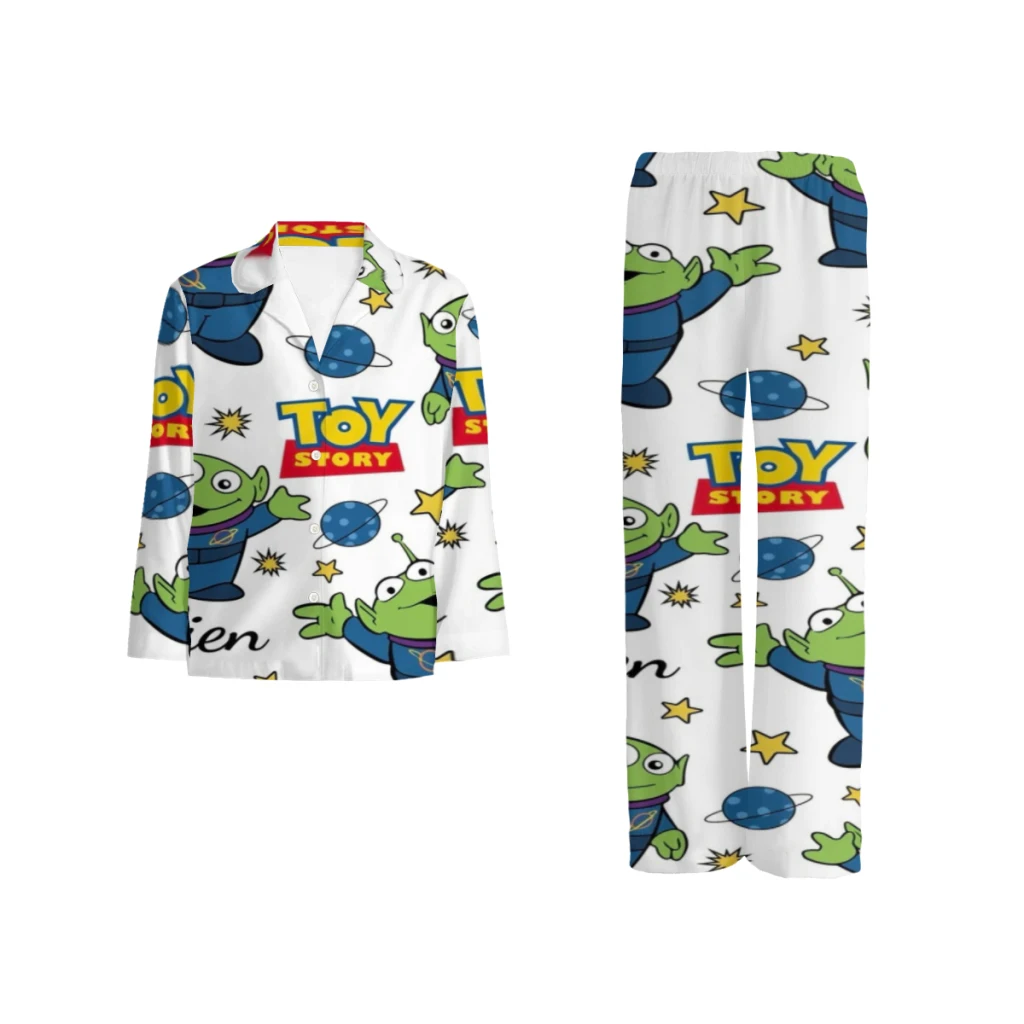 

Disney pajama set with a buttoned long sleeve top and elastic waistband pants for men and women.