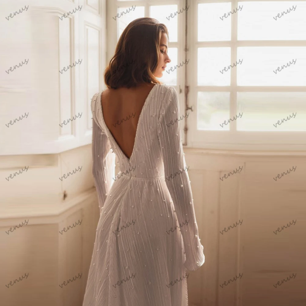 Vestidos De Novia bohemios, Vestidos De Novia De línea A, batas con gradas De encaje, cuello en V profundo, mangas acampanadas, Vestidos modernos De Novia personalizados 2026