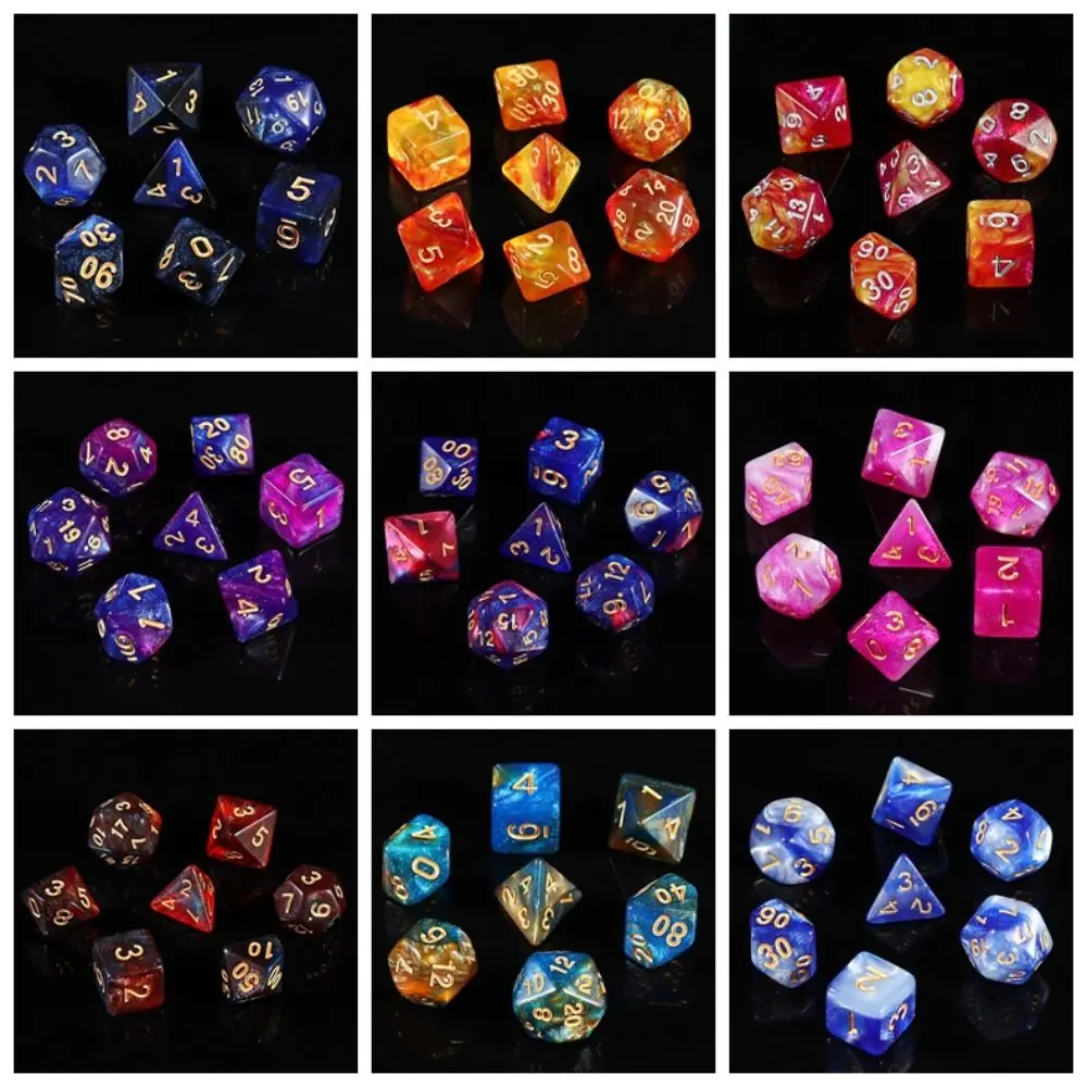 7PCS/Set Double-Colors Pearlescent Dice Digital Pearlized Acrylic Dice Glitter Polyhedral Mixed Color Dice Boardgame