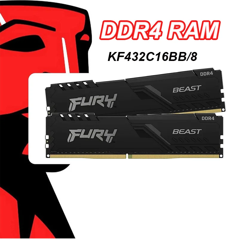 

Оперативная память DDR4 BEAST FURY KF432C16BB/8, 8 ГБ, 16 ГБ, 3200 МГц, DIMM 288-контактный, игровая память для ПК