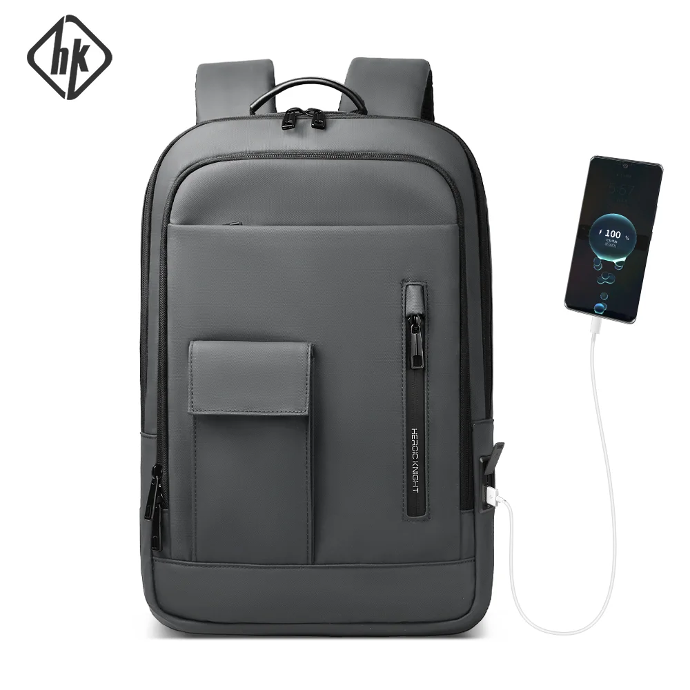 حقيبة ظهر للعمل خفيفة الوزن من HK للرجال مقاومة للماء مقاس 15.6 بوصة للكمبيوتر المحمول مع منفذ USB حقيبة كمبيوتر جامعية مضادة للسرقة للعمل