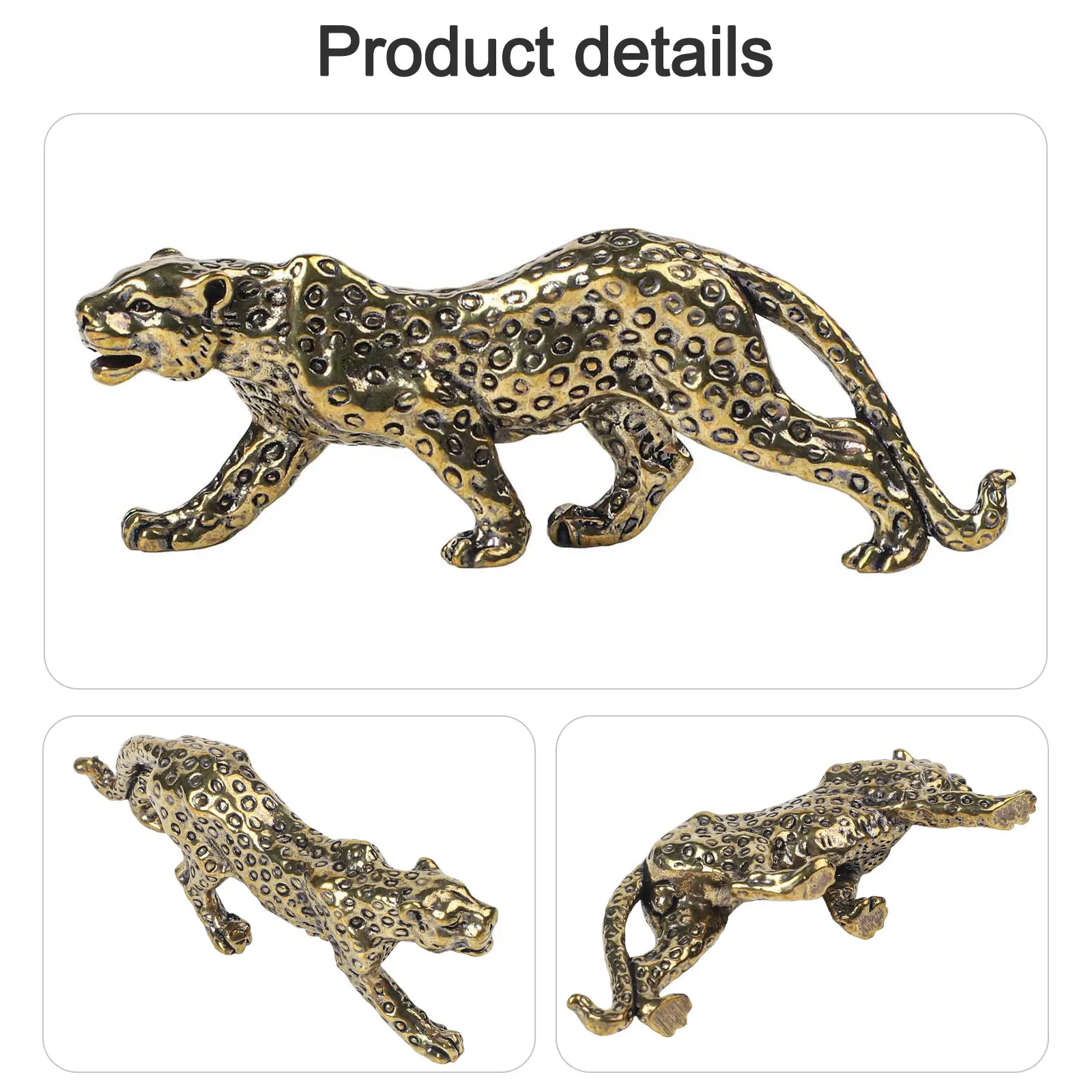8cm Long Leopard Statue Timeless Look Unique Touch Vintage Animal Brass Construction Compact Decoration Golden