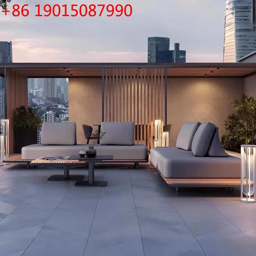 Outdoor sofa villa modern courtyard corner sofa simple balcony open-air rattan chair teak sofa furniture combination