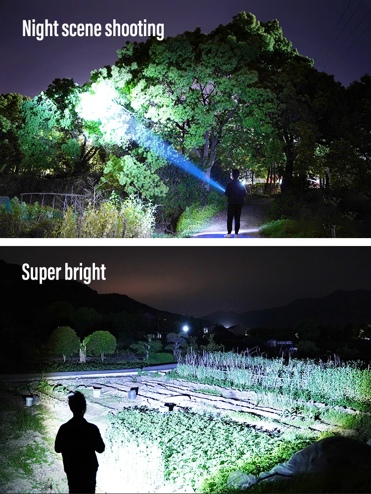 High Power LED Flashlight Super Bright Torch with 30W LED Wick Lighting 1500 m with RGB Side Lights Waterproof Portable Light