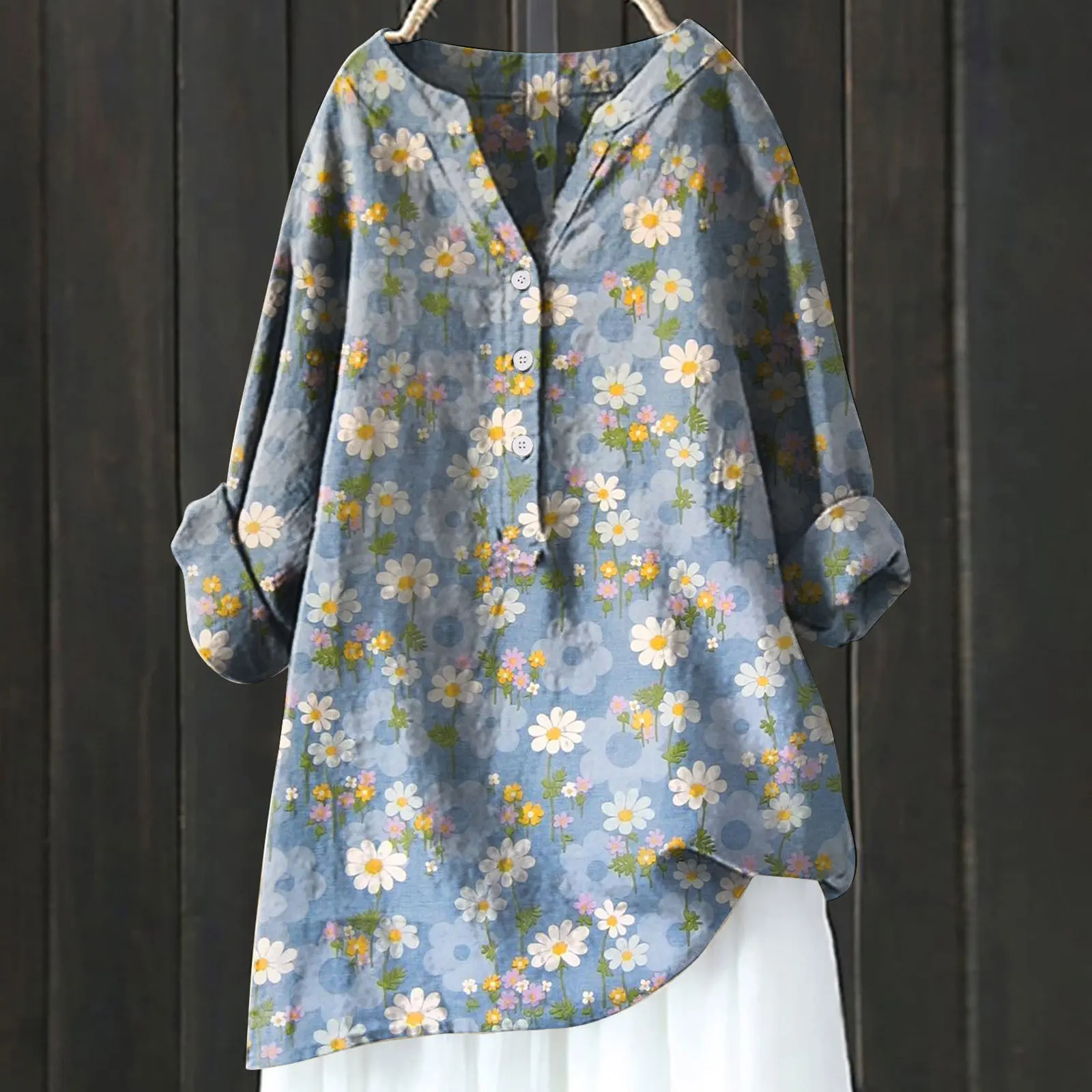 Fashion Turn-down Collar Button Blouse 2024 Women Casual Linen Shirts Long Sleeve Vintage Spring Autumn Flower Print Tops Blusas