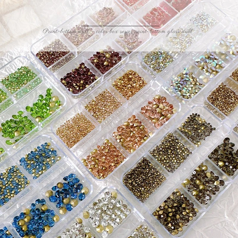 1Pcs 6-Grid Pointed Back Rhinestone Nail Set, Ins Style Clear Glass Stones Sparkly Starry Cluster DIY Manicure Accessories