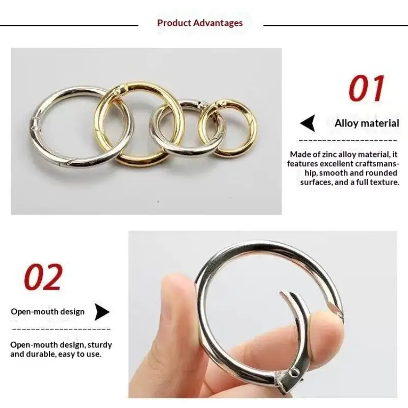 10 Stück 20/24/26/30MM Metall-Federverschlüsse Karabinerhaken Handtaschenverschluss Zinklegierung Schlüsselring Schnappverschluss O-Ring Campingverschluss – Detail 4
