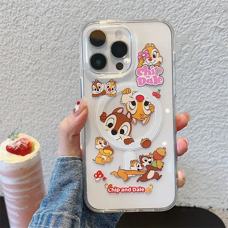 Cute Cartoon Chip & Dale Disney Magsafe Wireless Charge Case For iPhone 13 14 15 16Pro Max Funny Chip & Dale Magnetic Holder