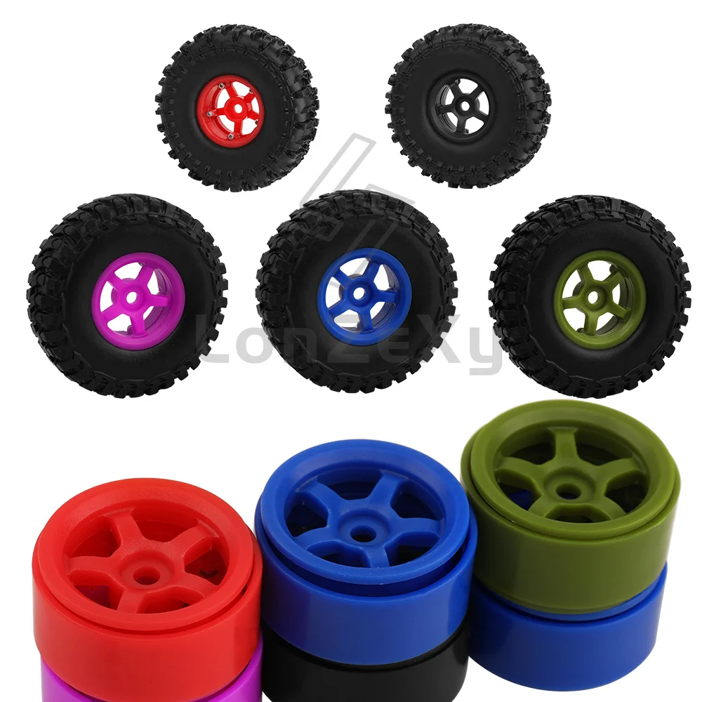 4Pcs Plastic Wheel Rims Rubber Off-Road Tires Set Fit 1/24 1/28 Mini RC Crawler Car Replacement Upgrade Parts Style I