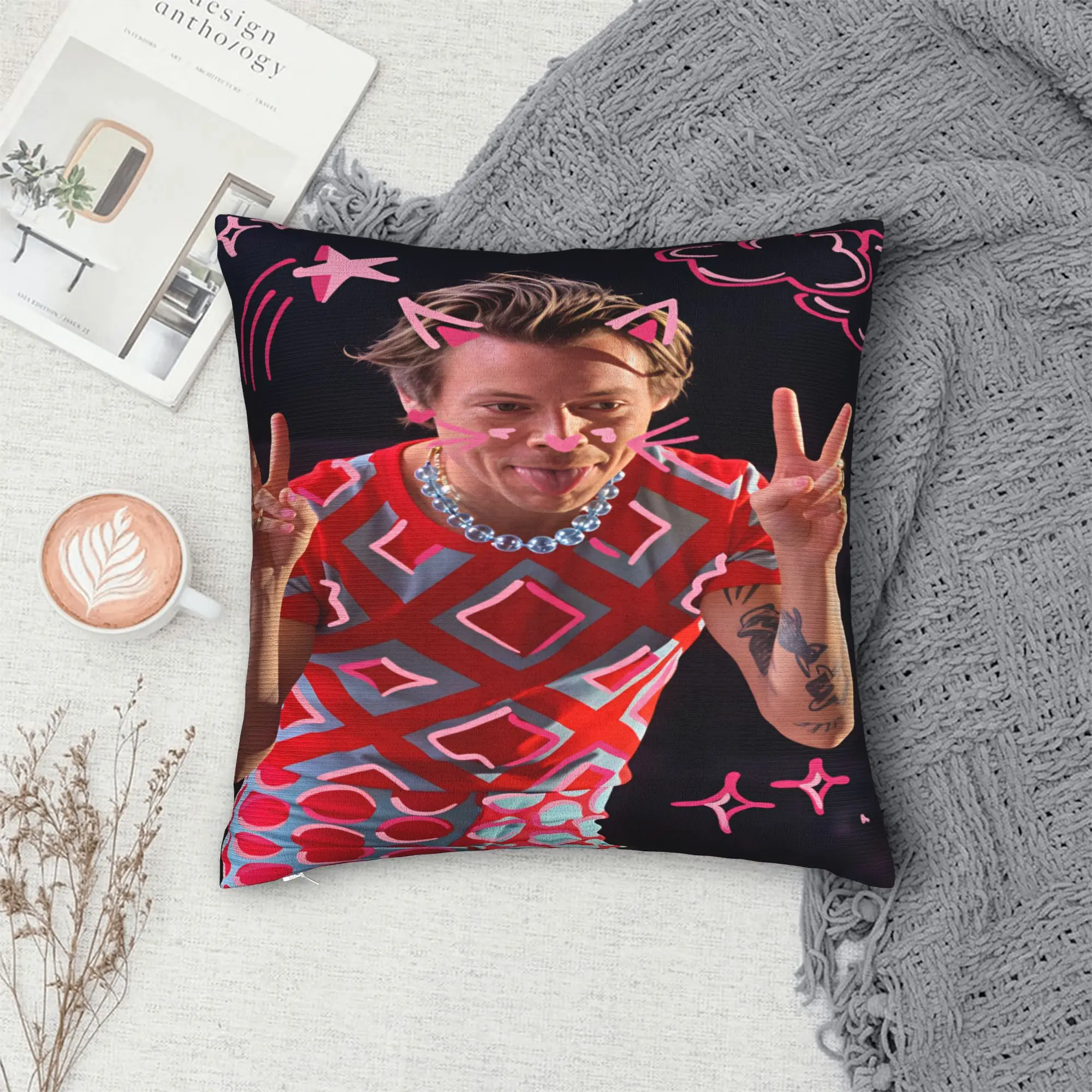 Harrys S-Styles Kiss Al the Time Pillowcases  Kawaii Pillow Case For Office Car Home Decor Soft Pillow Cover