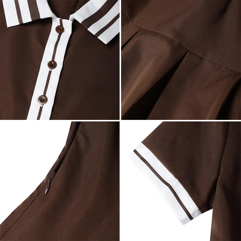 Vestito estivo di moda ZANZEA Donna Manica corta Abiti estivi Risvolto Elegante Patchwork Casual Allentato Camicia al ginocchio Abiti Robe