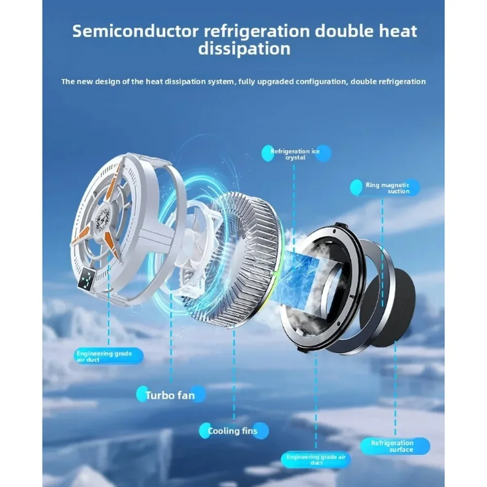 Magnetic Semiconductor Phone Cooler RGB Lights Digital DisplayCooling Fan Freeze Radiator for Gaming Tablet Streaming