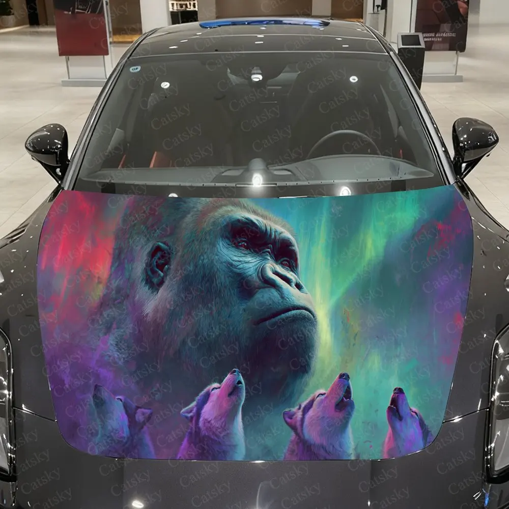 Autocollant de couverture de voiture Spellbinding Cosmic Gorilla Wolf, autocollant de capot automobile, enveloppes en vinyle automobiles imperméables et auto-adhésives, Cool Car Ext
