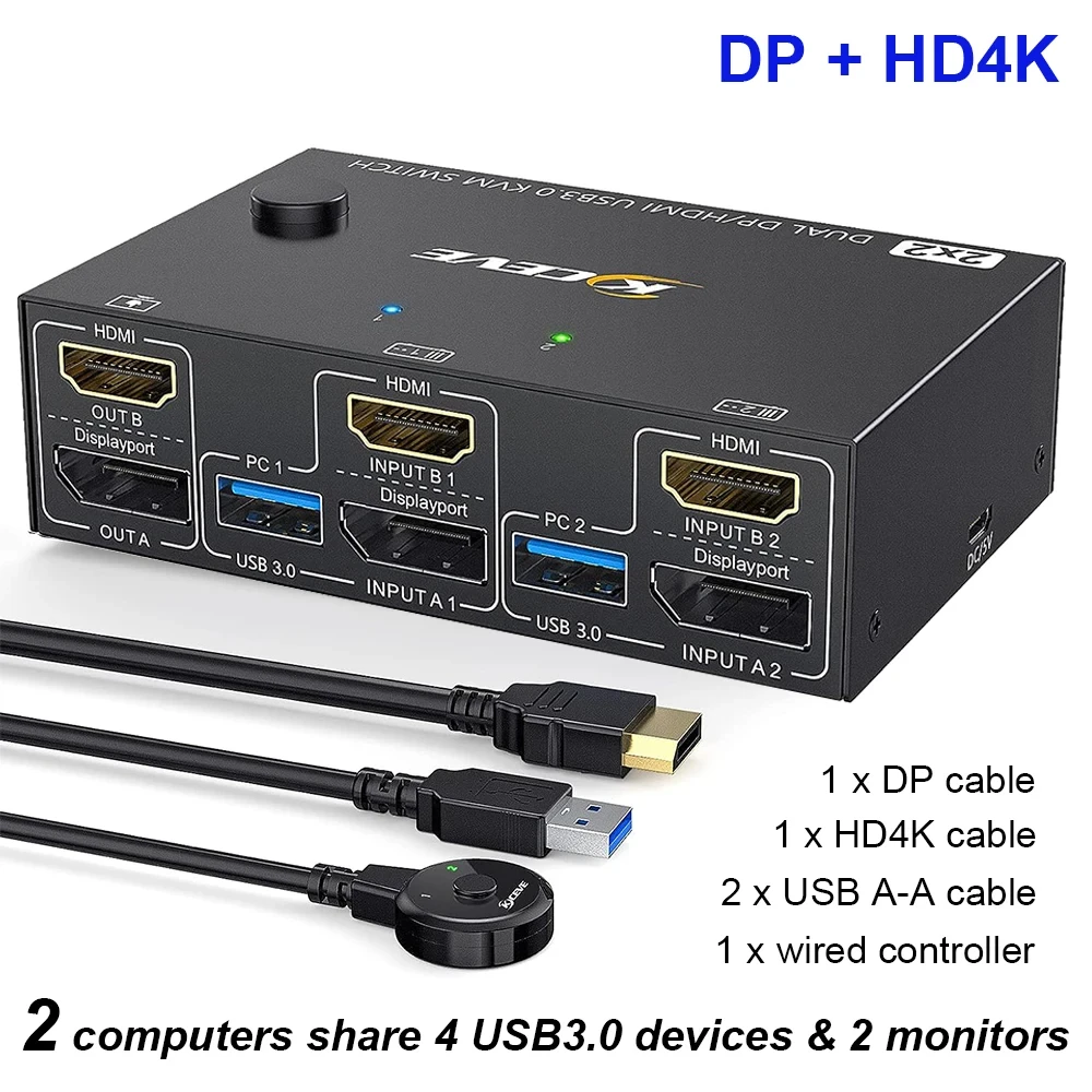 NEW KVM Switch USB 3.0 Hub Splitter Docking Station HDMI-Compatible DP Computer Laptop PC Desktops Accessories Switcher Selector