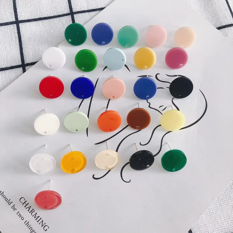 

10pcs DIY Round Earring Settings Candy Color Acrylic Earrings Conncetors Stud Earrings Base for Handmade Jewelry Making