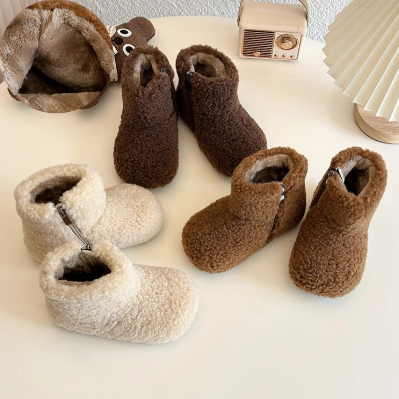 

Child Snow Boots2025 New Korean Version Baby Flat Warm Boots Retro Girl Fashion Boots Anti Slip Casual Versatile Short Boots