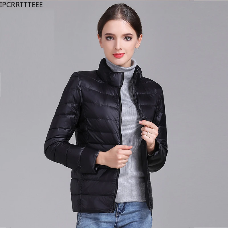 Chaqueta de plumón con capucha para mujer, abrigo cálido de pato, prendas de vestir exteriores portátiles, abrigo ultraligero de invierno, gran oferta, 90%