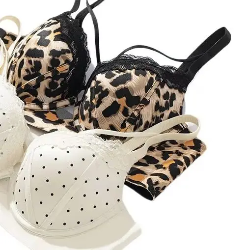 KUCLUT Women's Push Up Bra Leopard Print & Polka Dot Lace Trim Comfortable Soft Breathable Sexy Lingerie for Daily Wear