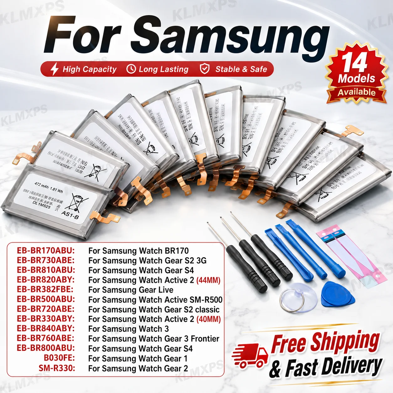 Replacement Watch Battery For Samsung Galaxy Watch BR170 Gear S2 S4 Active 2 R800 R810 R500 3 Frontier
