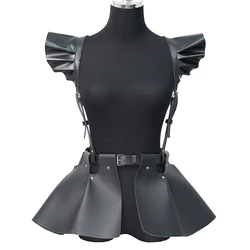 Women Sexy Leather Body Harness Belt Skirt With Ruffle Hem Sex Toys Bondage Harness Gothic Style Belt Clothing Accessory