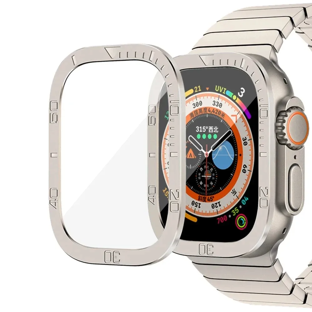 Gehärtetes Glas für Apple Watch Ultra 2 49 mm Displayschutzfolie, kratzfest, HD-Vollfolie, Metallstoßstange, iWatch Ultra 49 mm, Zubehör
