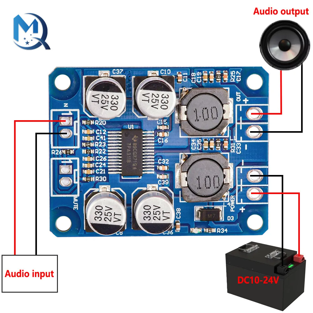 Placa amplificadora de potencia de Audio Digital Mono, módulo Amp, TPA3118D2, cc 12V-24V, 30W, 4-8ohm, 1 unidad