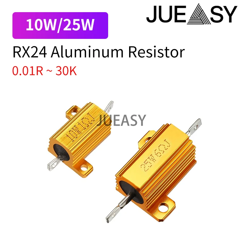 

1PCS 10W 25W RX24 Aluminum Power Metal Shell Case Wirewound Resistor 0.01 ~ 30K 0.1 1 2 3 4 5 6 8 10 20 25 100 150 1K 10K ohm