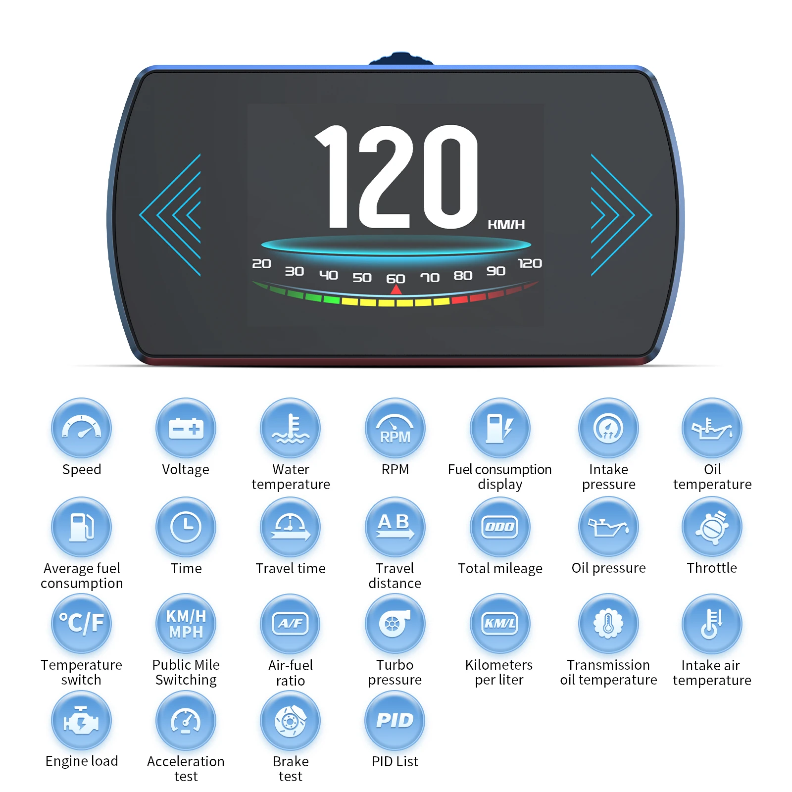 P12 Car OBD Head Up Display Dual System EOBD HUD Car Gauge Speed RPM Water Temp Voltage Fuel Consumption Turbine Pressure Meter