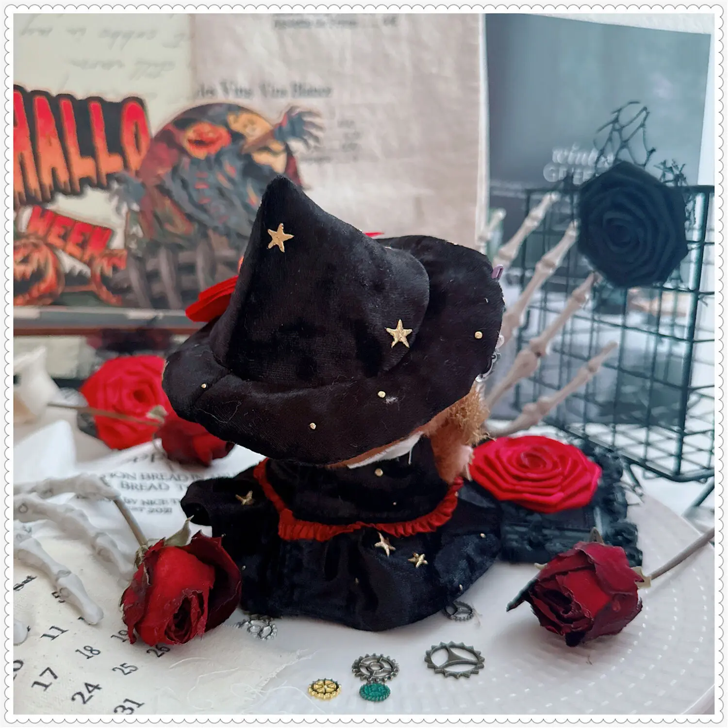 

Одежда для кукол LABUBU 15/17 см, платье 1-го-3-го поколения на Хэллоуин, маленькая ведьма-роза с тыквенной шляпой и комплектом аксессуаров