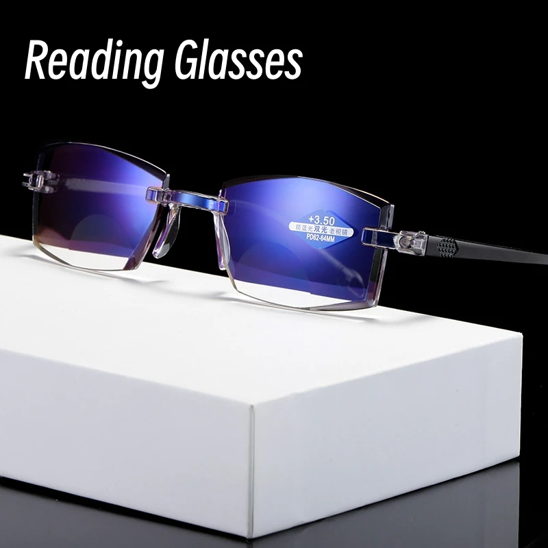 

+1.0 To +4.0 New Anti-blue Light Reading Eyewear Men Women Rimless Presbyopic Glasses Ultralight Far Sight Computer Glasses