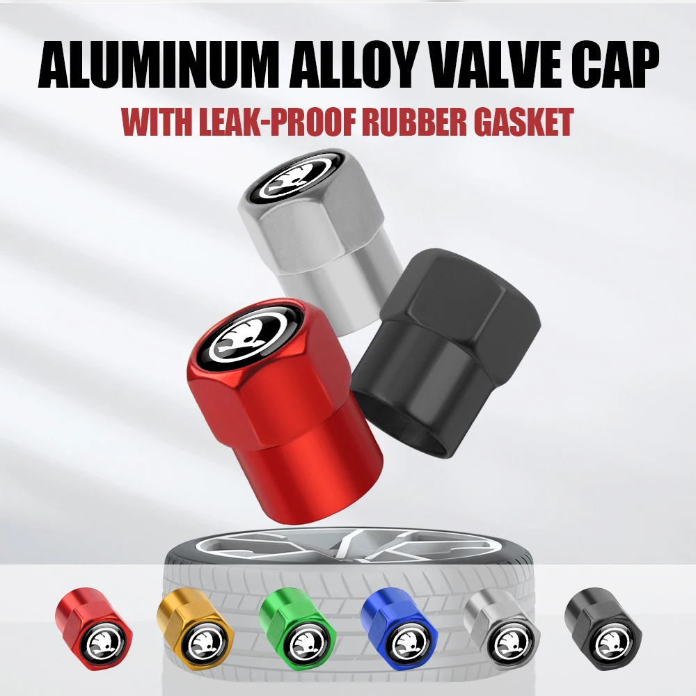 

4Pcs Car Styling Aluminum Metal Car Wheel Tire Air Valve Caps Cover For Skoda Octavia Rapid Fabia A7 Superb KAMIQ Roomster VRS