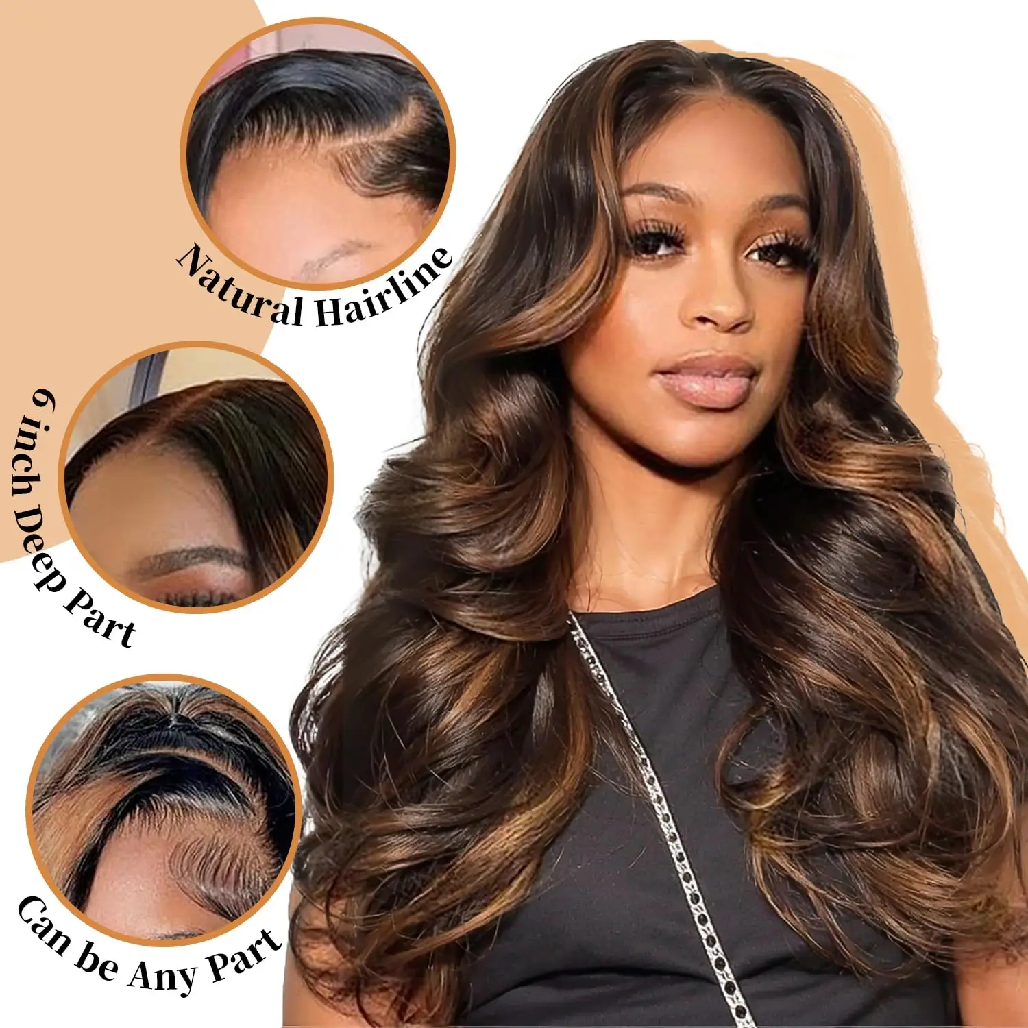 Immagine 5: Parrucche in capelli umani con frontale in pizzo 13x6, colore ombré nero-marrone, pre-strapazzate, 30 pollici, ondulate, per donna.