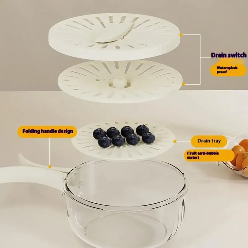 Multifunctional Draining Bowl Drainage Basket Funnel, Bilayer Collapsible Fruit Vegetable Washing Basket with Cover and Handle
