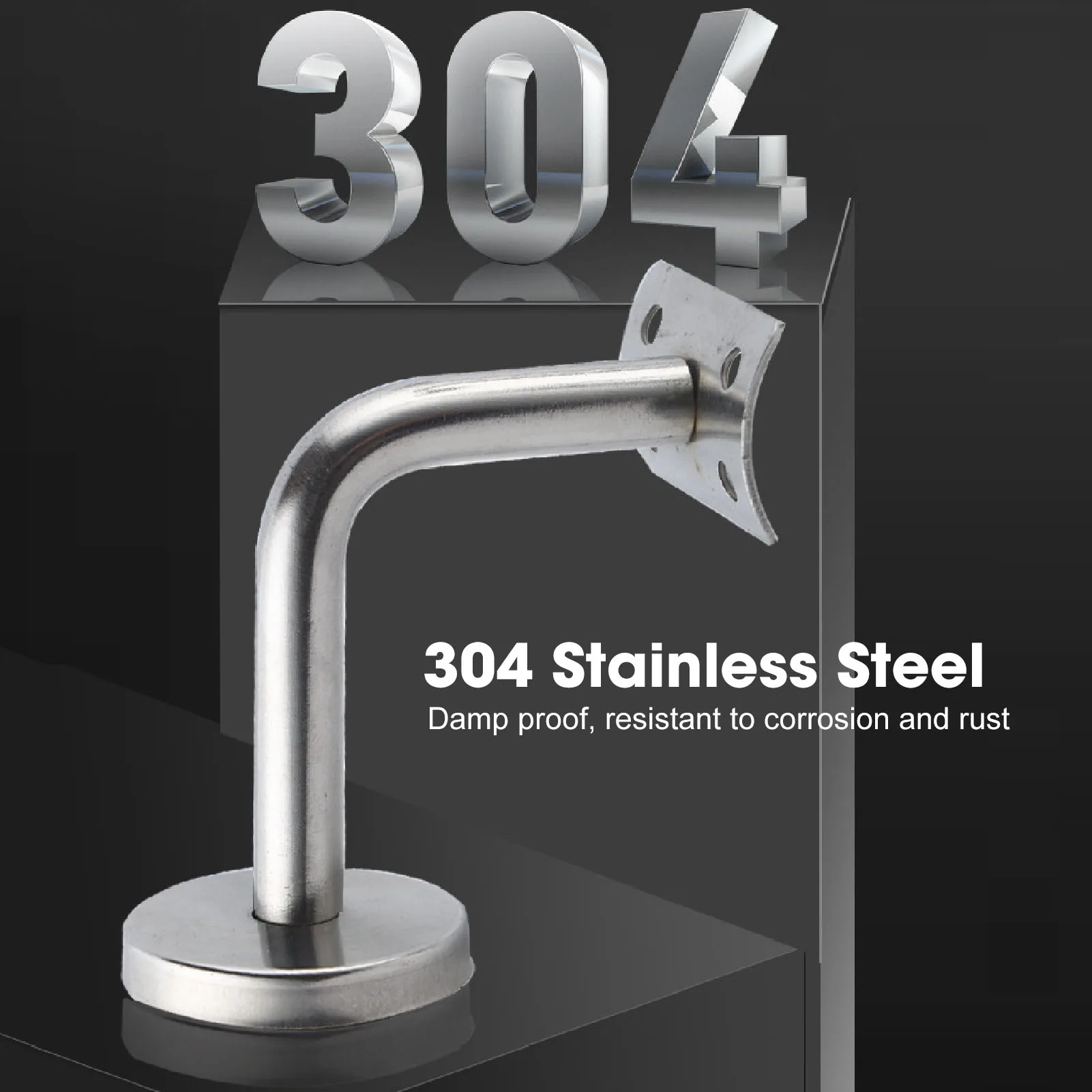 Image 5: 6 supports de main courante murale 60*60mm en acier inoxydable 304, robustes, pour escalier