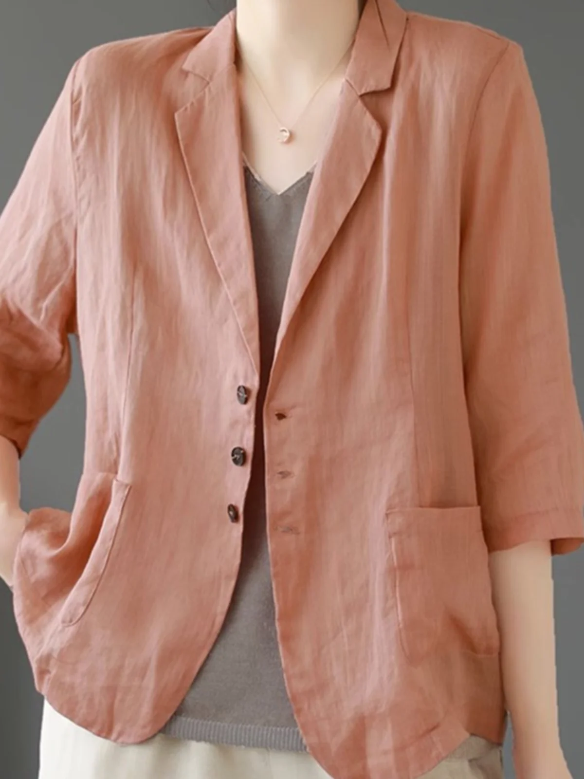 كتان نسائي للحماية من الشمس irt رفيع بزر واحد متعدد الاستخدامات من القطن والكتان للتنقل الصيفي لون نقي سبعة Sve