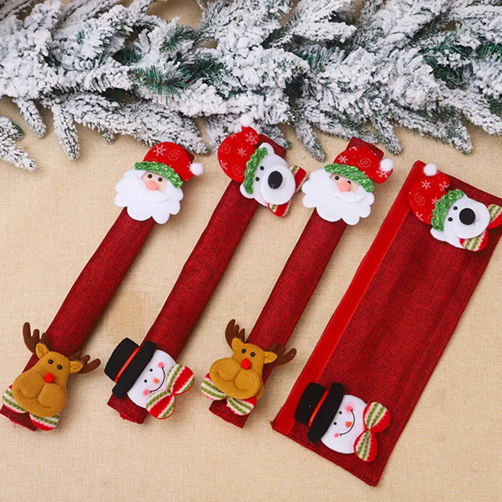 

1Set Microwave Oven Handle Covers Christmas Design Soft Material Static-Free Fridge Oven Cabinet Handle Protector Decorative