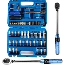 53Pc Torque Key Wrench Set 1/4 Inch Square Drive Two-Way Precise Preset Mirror Polish Sleeve Spanner Accurately Torque 5-25N.M