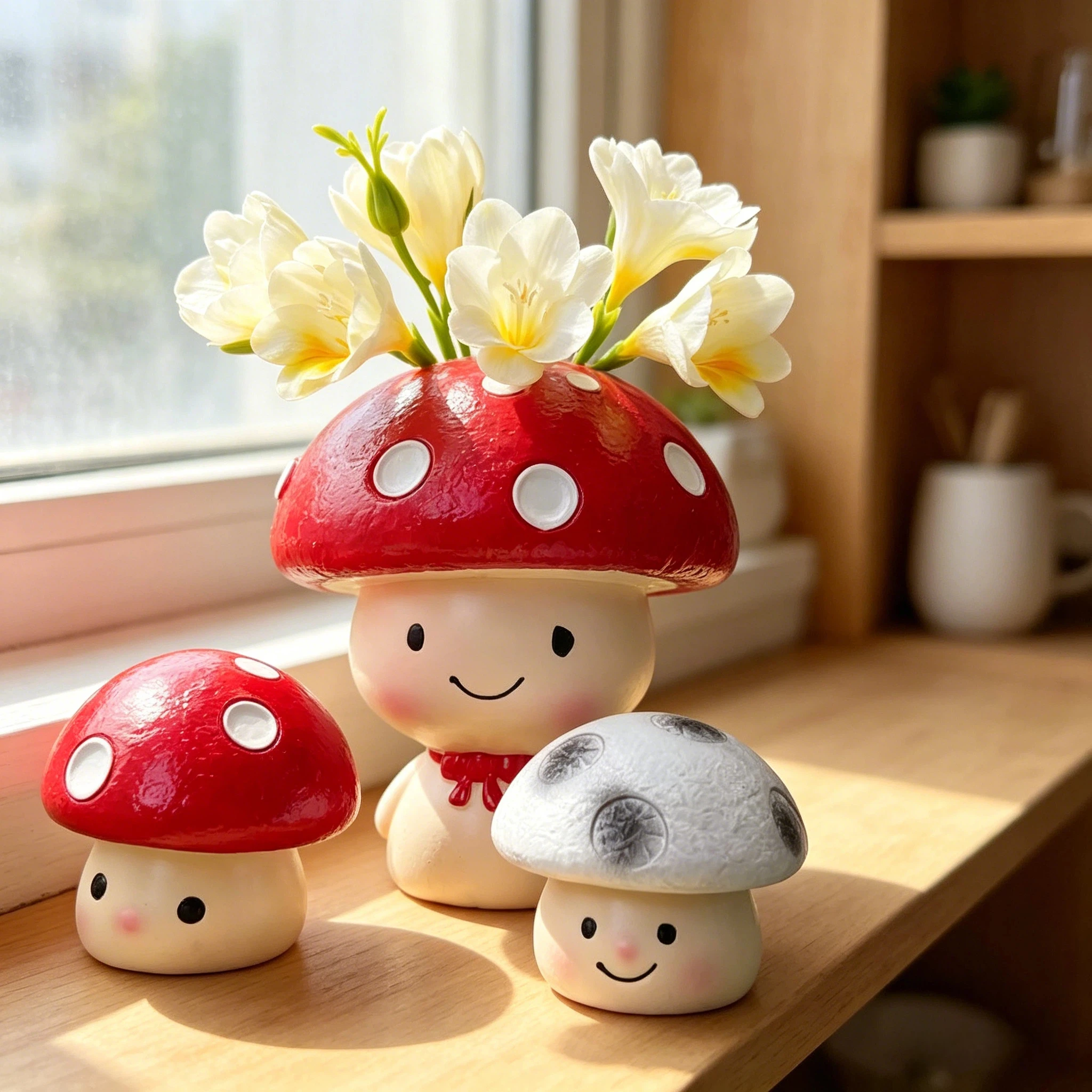 3 Pieces, Red Umbrella White Dot Mushroom Resin Statue Ornaments, Forest-Style Pastoral Desktop Decoration, Resin Crafts Mushroom-Shaped Display Pieces, Ideal Home Decor, Living Room Entryway Bedroom Decoration, Office Desk Stress-Relief Ornaments, Balcony Greenery Landscaping Props, Cafe Window Display Decoration, Valentine's Day Christmas Easter Thanksgiving Holiday Decorations, Suitable for All Occasions, Thoughtful Gifts, Waterproof, Shatter-Resistant, Easy to Clean, Durable Resin Crafts view 4