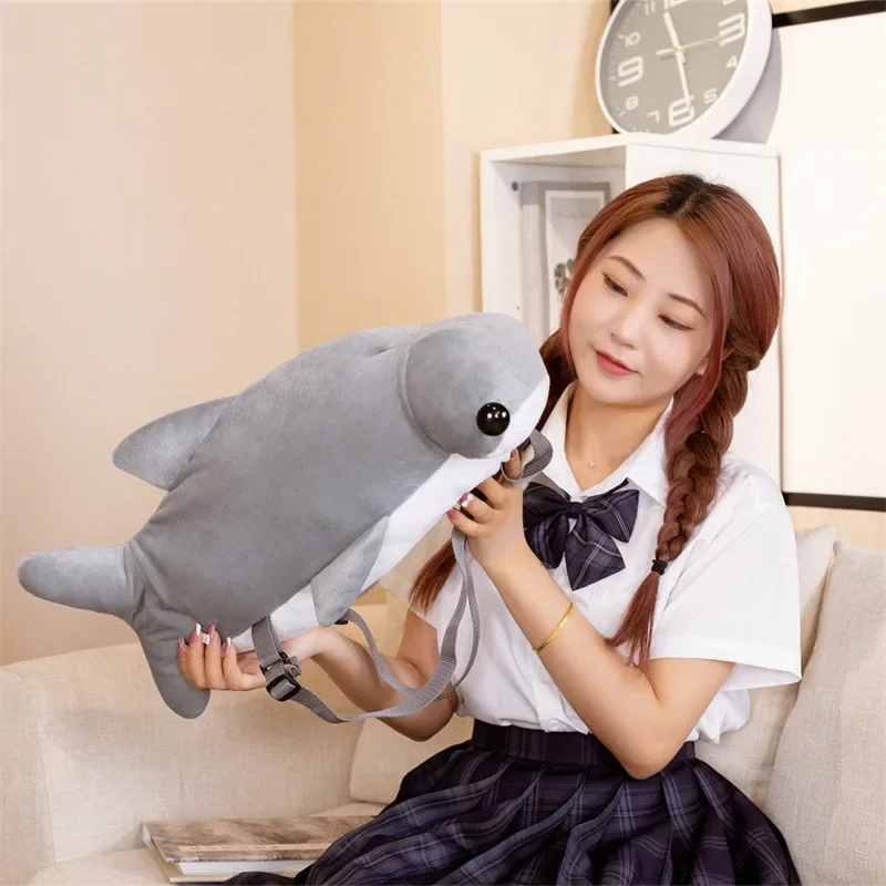 55cm Children Cute Plush Toys Hobbies Cartoon Hammerhead Shark Backpack Bag Schoolbag Girls Boys Kindergarten Birthday Kids Gift