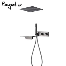 Gunmetal Shower System Set Concealed Ceiling Head Shower Faucet Wall Mounted Recessed Box Bathroom Hot And Cold Waterfall Mixer